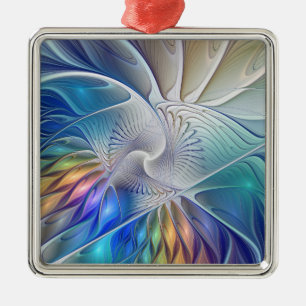 Ornamento De Metal Arte Floral Fractal, Flor Abstracta Colorida