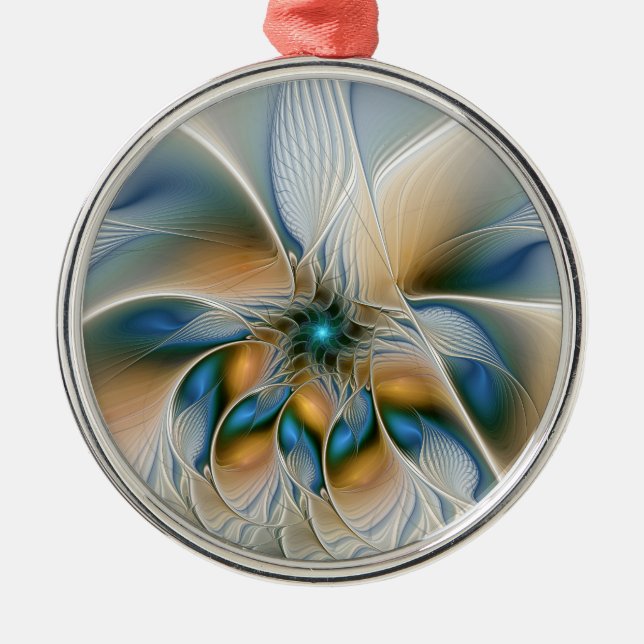 Ornamento De Metal Arte Fractal, Abstrato Fantasia, Com Azul (Frente)