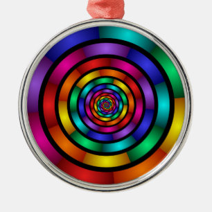 Ornamento De Metal Arte Fractal Arredondada e Psicodélica Colorida M