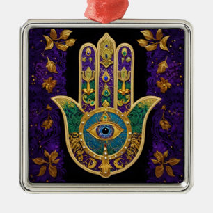 Ornamento De Metal Arte Hamsas Dourado Roxo Verde do Mardi Gras