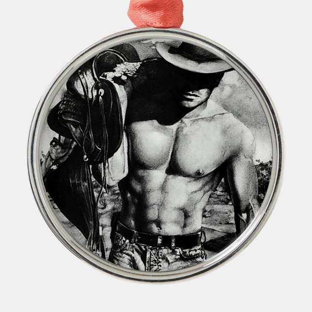 Ornamento De Metal Arte Masculina para o Cowboy Bodybuilder Natal (Frente)