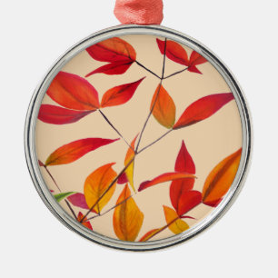 Ornamento De Metal Arte original alaranjada do watercolour das folhas
