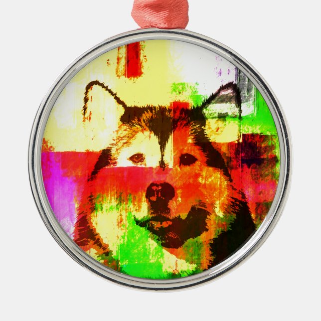 Ornamento De Metal Arte Siberian Husky Dog (Frente)