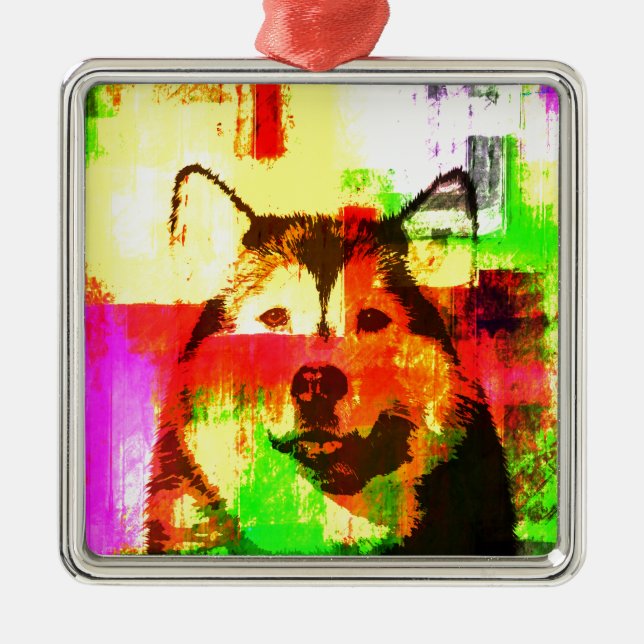 Ornamento De Metal Arte Siberian Husky Dog (Frente)