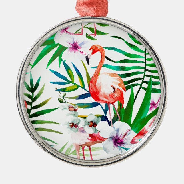 Ornamento De Metal Arte tropical flamingo (Frente)