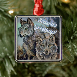 Ornamento De Metal Artic Wolves Wintery