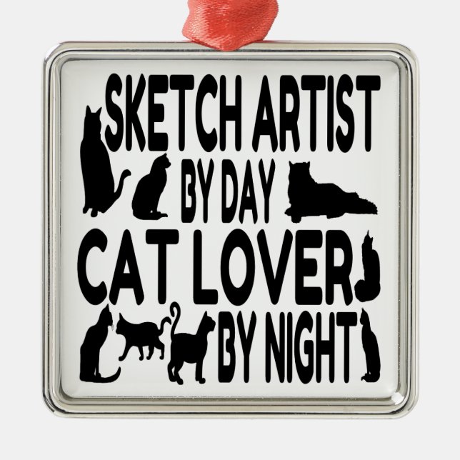 Ornamento De Metal Artista do Sketch do Cat Lover (Frente)