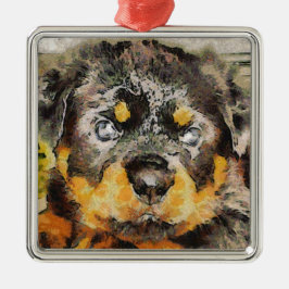 Ornamento De Metal Artístico Rottweiler Puppy Retrato