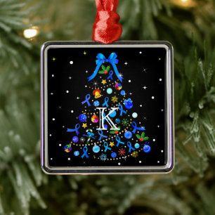 Ornamento De Metal Árvore Azul de Natal Autismo