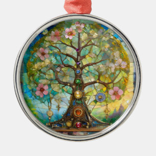 Ornamento De Metal Árvore Da Vida Em Flor Dos 7 Chakras
