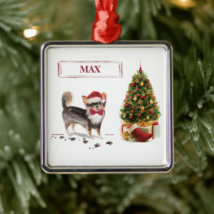 Ornamento De Metal Árvore de Cachorro de Natal Engraçado de Chihuahua