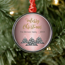 Ornamento De Metal Árvore de Natal Metalizada Rosa Festiva Família  