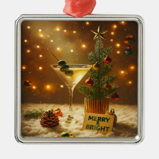Ornamento De Metal Árvore de Natal Mid Century Merry & Bright Martini