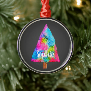 Ornamento De Metal Árvore de Natal moderna, cor azul e rosa