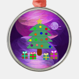 Ornamento De Metal Árvore de Natal & Presentes Pingente Redondo Prata