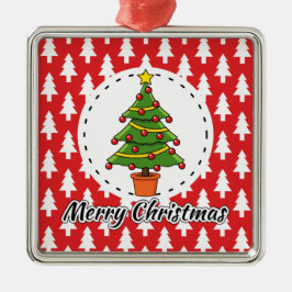 Ornamento De Metal Árvore de Natal sobre Pinheiros Vermelhos - Feliz 