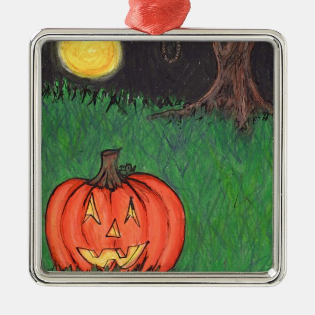 Ornamento De Metal Árvore de Pumpkin Jack O' Lanterna (Frente)