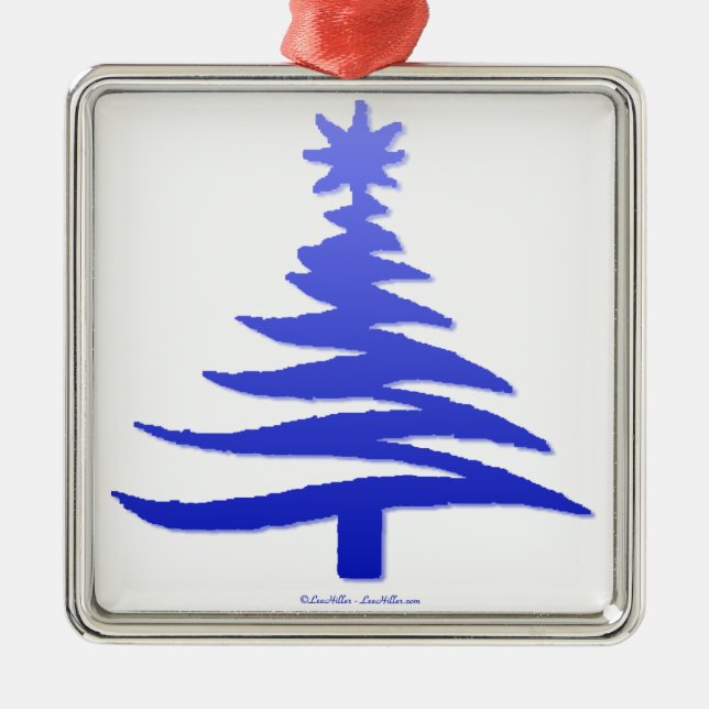 Ornamento De Metal Árvore Natal Estêncil Cobalto Azul (Frente)