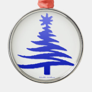 Ornamento De Metal Árvore Natal Estêncil Cobalto Azul