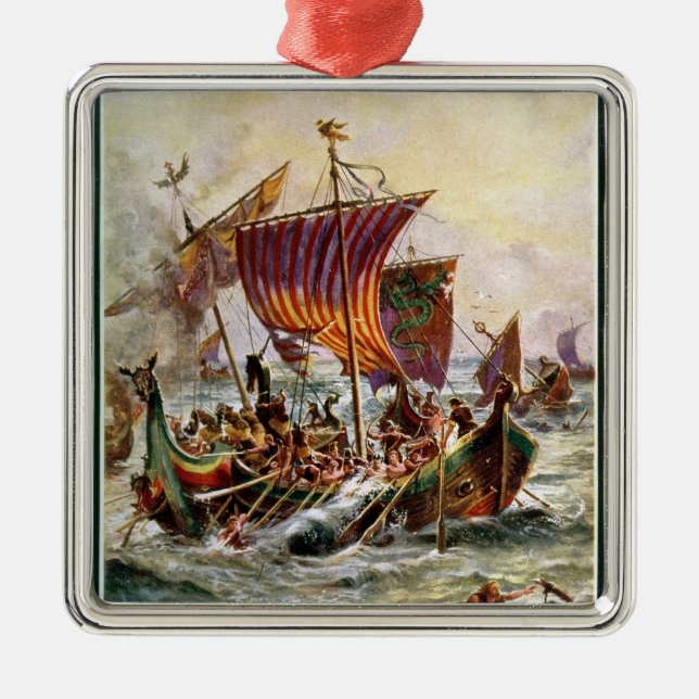 Ornamento De Metal As galeras de Alfred que atacam o dragão de Viking (Frente)