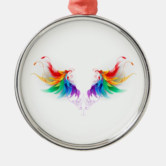 Ornamento De Metal Asas Fluffy Rainbow (Frente)