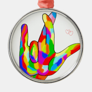 Ornamento De Metal ASL eu amo-o realmente cores brilhantes