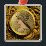 ORNAMENTO DE METAL ATHENA PORTRAIT COM HELMET DE OURO E GRIFFINS<br><div class="desc">Elegante design de monograma de pedra de sapphire azul 3D com esmalte de ouro Art Nouveau Miniatura: Athena .Artística Holiday Enfeites de natal , </div>