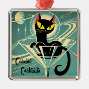 Ornamento De Metal Atomic Futuristic Space Age Black Cat Martini