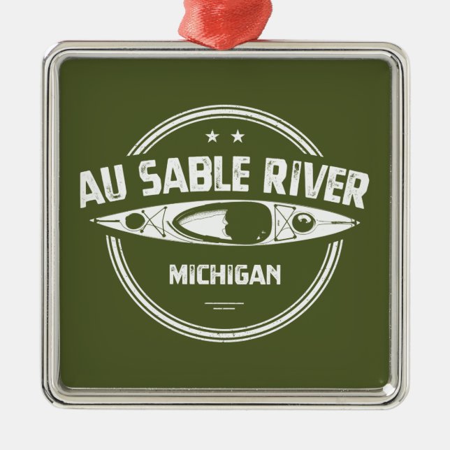 Ornamento De Metal Au Sable River Michigan Kayaking (Frente)