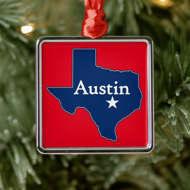 Ornamento De Metal Austin Texas Lone Star State Map Texan Christmas (Árvore)