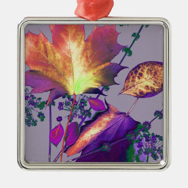 Ornamento De Metal Autumn Leaves em Lilac (Frente)