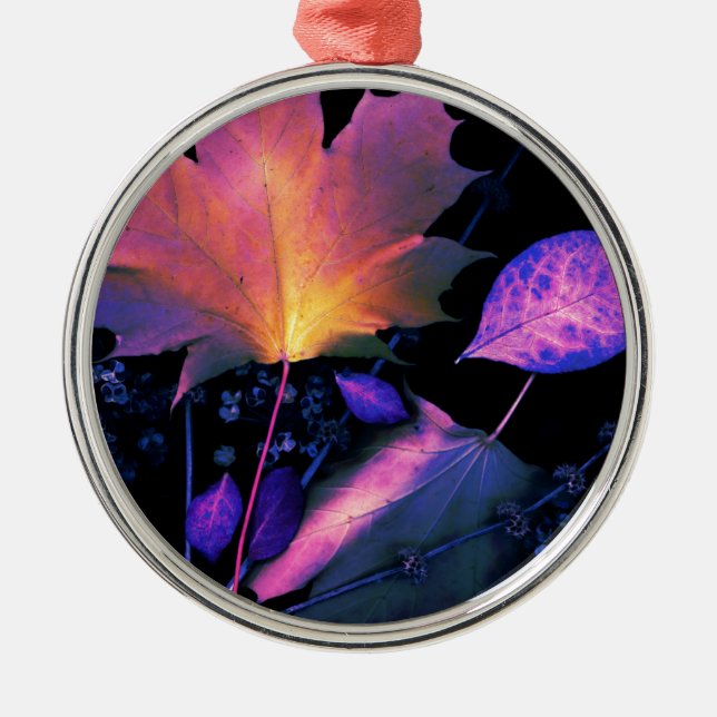 Ornamento De Metal Autumn Leaves em Neon (Frente)
