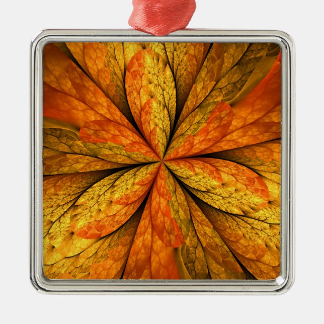 Ornamento De Metal Autumn Plant, Modern Abstrato Fractal Art Leaf (Frente)
