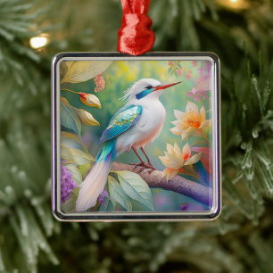 Ornamento De Metal Ave de Fantasia com Asa de Azul Iridescente com To