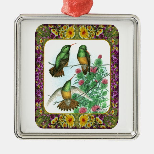 Ornamento De Metal Aves e Flores Hummingbird 1 (Frente)