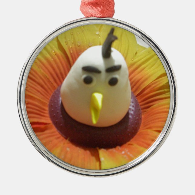 Ornamento De Metal Aves Esculpidas na Impressão de Arte de Girassol (Frente)