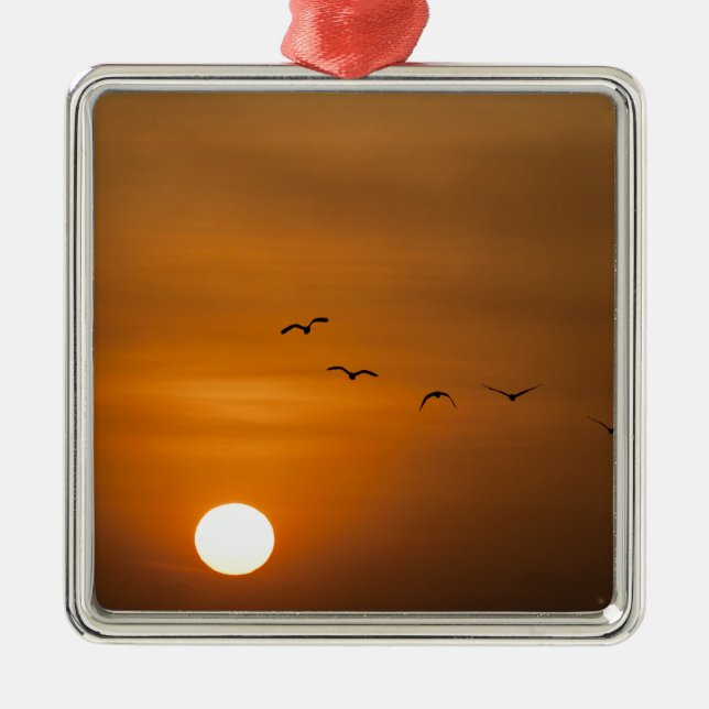 Ornamento De Metal Aves voando no pôr do sol (Frente)