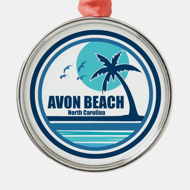 Ornamento De Metal Avon Beach North Carolina Palm Tree Birds (Frente)