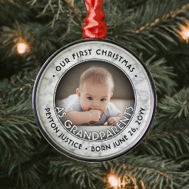 Ornamento De Metal Avós Primeiro Natal Uma Foto Faux Marble