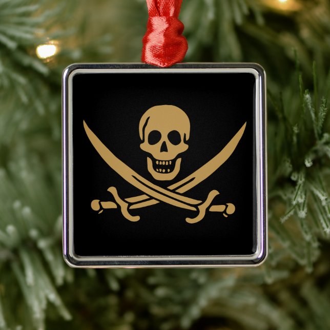 Ornamento De Metal Aztec Dourado Crânio e Cutlass Pirata Calico Jack (Árvore)