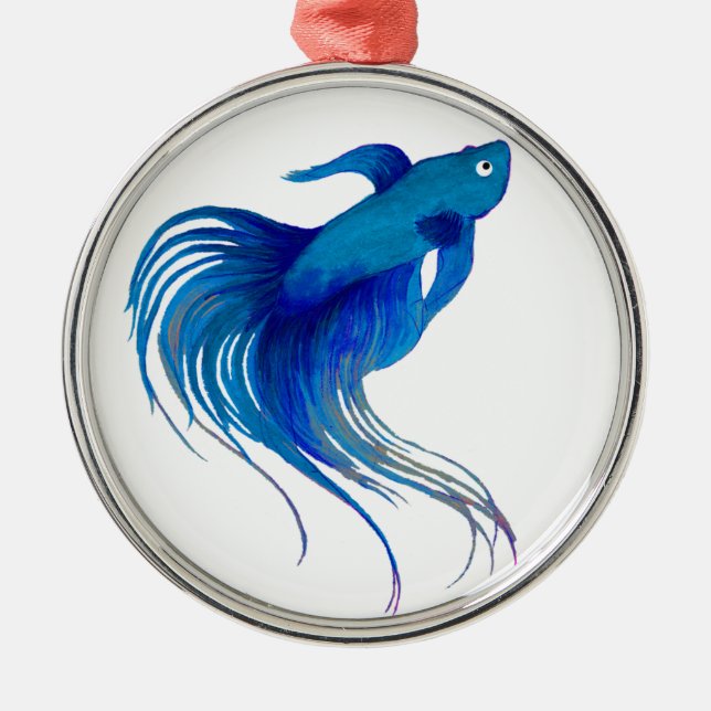 Ornamento De Metal Azul Betta Watercolor (Frente)