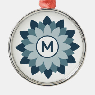 Ornamento De Metal Azul Marinho Geométrico Floral Medalhão Abstrato