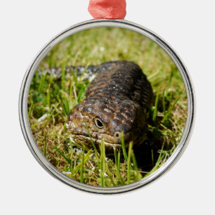 Ornamento De Metal Azul-Tongue-Lizard A Derramar A Grama,