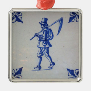 Ornamento De Metal Azulejo Azul Delft - Modelo