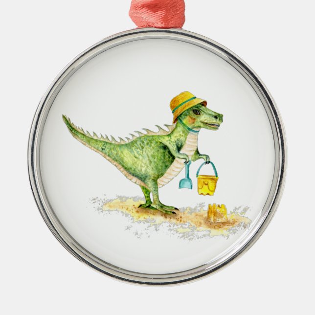 Ornamento De Metal Baby Dinosaur T-Rex na praia (Frente)