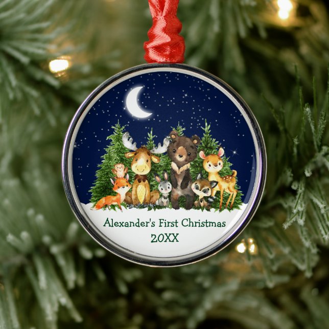 Ornamento De Metal Baby First Christmas Forest Animais Redondos (Árvore)