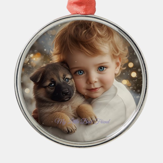 Ornamento De Metal Baby & Puppy Christmas Magic Ornament (Frente)