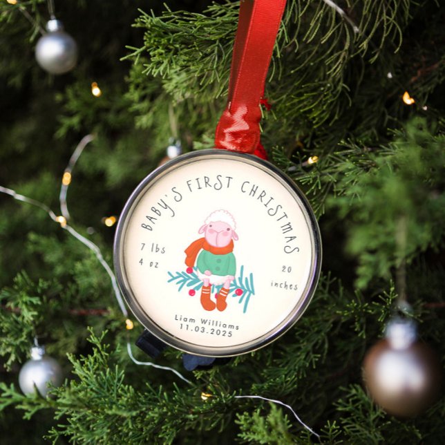 Ornamento De Metal Baby’s First Christmas Adorable Lamb  Ornament (Criador carregado)