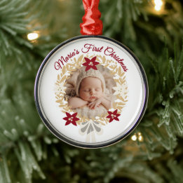Ornamento De Metal Baby’s First Christmas Gold Wreath 
