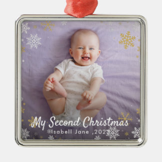 Ornamento De Metal Baby's 2nd Christmas Red Snowflake Ornament